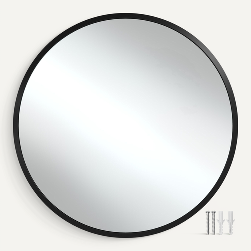 1 Miroir Mural Rond Fiona En Verre Noir
