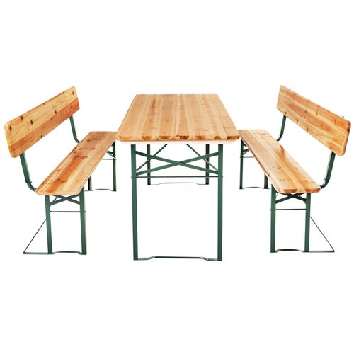 Ensemble Table Et Bancs Bois Sapin Acier Pliable Pour 8 Personnes