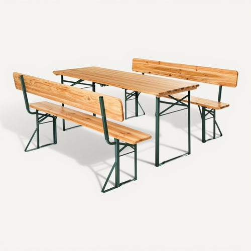 Ensemble Table Et Bancs Bois Sapin Acier Pliable Pour 8 Personnes