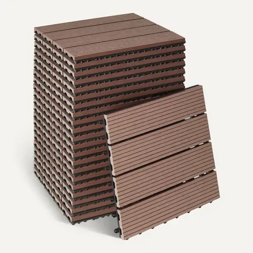 Lot De 22 Dalles De Terrasse Tegulas En Wpc Marron