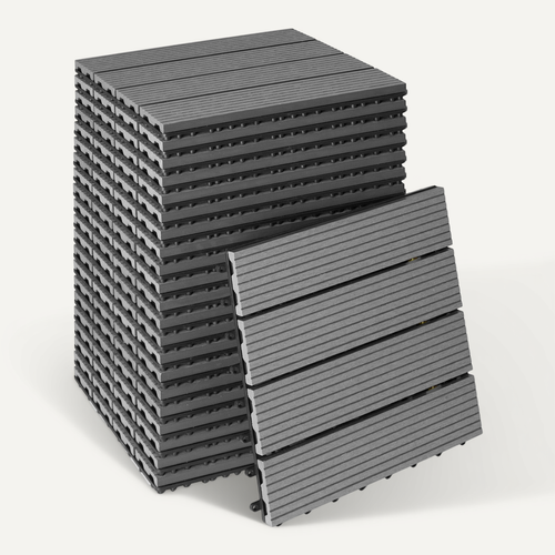 Lot De 22 Dalles Terrasse En Wpc Gris Aspect Bois 31x31x2,2 Cm Clic Stable Antidérapant