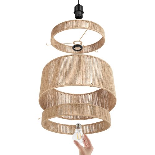 Suspension En Jute Style Bohème Lignea Lux En Jute, Acier Marron Naturel