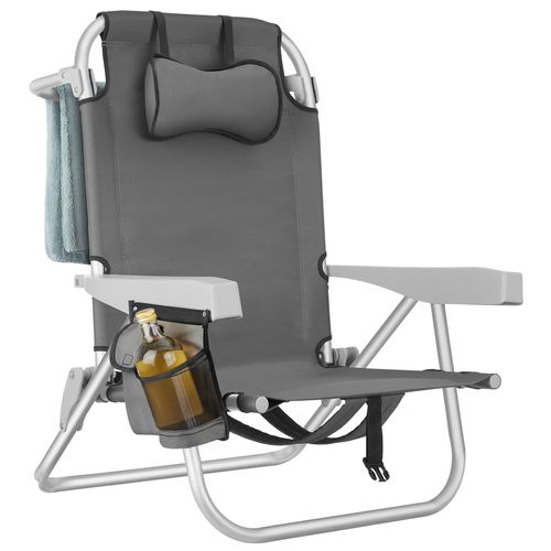 Chaise De Plage Aluminium Pliable Dossier Réglable Sac Dos Gris 63x62x78 Cm Confort Transport