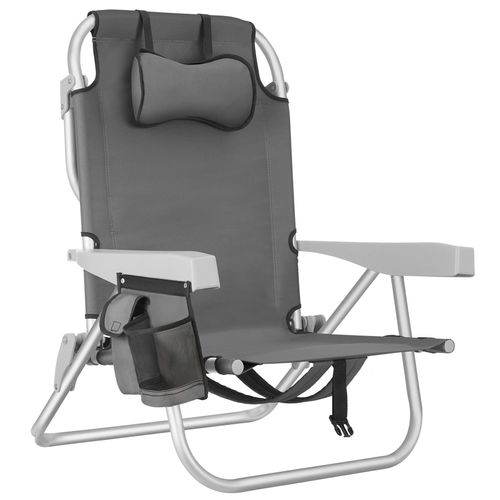 Chaise De Plage Aluminium Pliable Dossier Réglable Sac Dos Gris 63x62x78 Cm Confort Transport