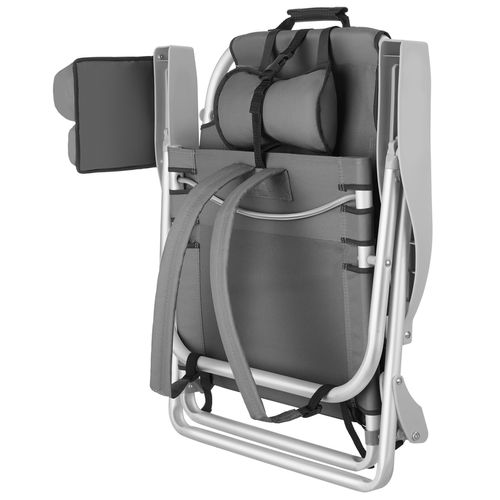Chaise De Plage Aluminium Pliable Dossier Réglable Sac Dos Gris 63x62x78 Cm Confort Transport