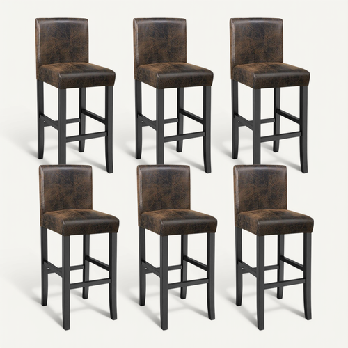 Lot De 6 Tabourets De Bar Bois Simili Avec Dossier Marron Foncé
