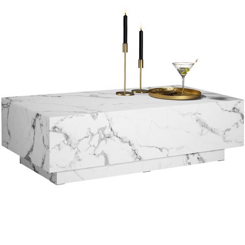 1 Table Basse Lasley En Bois Mdf Aspect Marbre Blanc