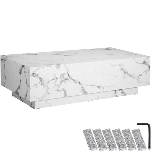 1 Table Basse Lasley En Bois Mdf Aspect Marbre Blanc