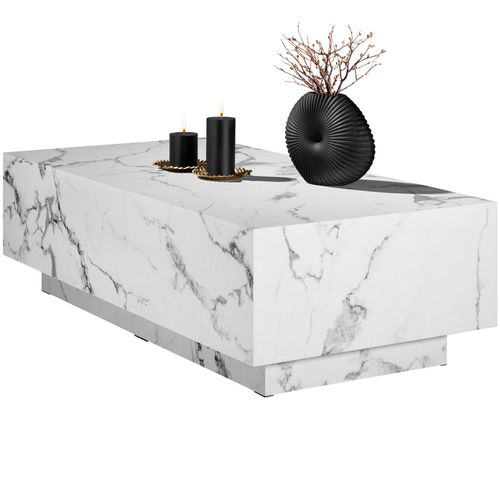 1 Table Basse Lasley En Bois Mdf Aspect Marbre Blanc