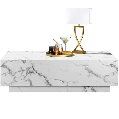 1 Table Basse Lasley En Bois Mdf Aspect Marbre Blanc