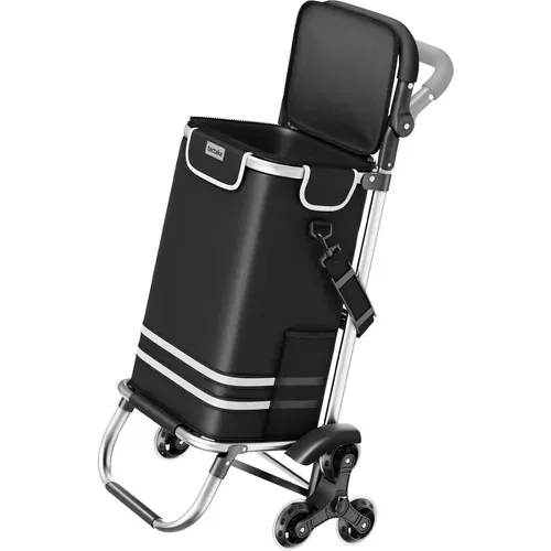 Chariot de Courses 3 en 1 Pliable avec Sac Isotherme et Roues Tout-Terrain