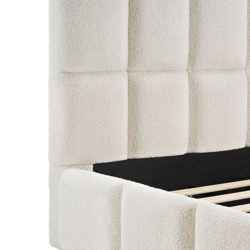 Lit Rembourré Avec Sommier à Lattes Teddy Crème Matelassage à Caissons 180x200 c Charge 250kg