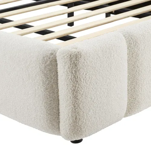 Lit Rembourré Avec Sommier à Lattes Teddy Crème Matelassage à Caissons 180x200 c Charge 250kg