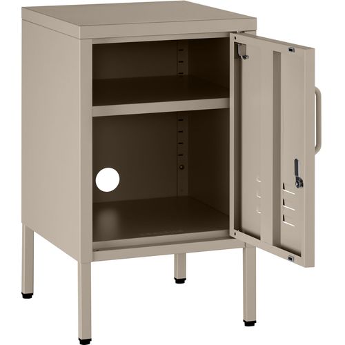 Table De Chevet Métal Design Avec 2 Compartiments Porte Verrouillable Taupe 35x42,5x60,5cm