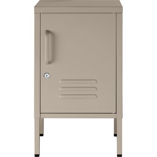 Table De Chevet Métal Design Avec 2 Compartiments Porte Verrouillable Taupe 35x42,5x60,5cm