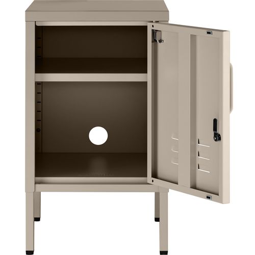 Table De Chevet Métal Design Avec 2 Compartiments Porte Verrouillable Taupe 35x42,5x60,5cm