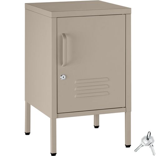Table De Chevet Métal Design Avec 2 Compartiments Porte Verrouillable Taupe 35x42,5x60,5cm