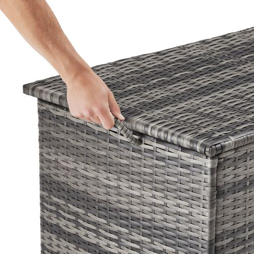 Coffre De Rangement Extérieur 253 Litres En Aluminium Polyrotin Gris 2 Roulettes Frein 116x54x64cm