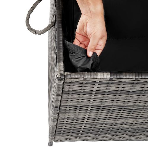 Coffre De Rangement Extérieur 253 Litres En Aluminium Polyrotin Gris 2 Roulettes Frein 116x54x64cm