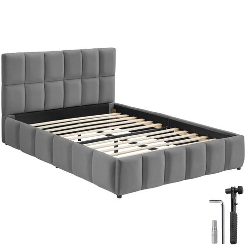 Lit Rembourré Gris Foncé Velours Avec Sommier à Lattes Capacité 250 Kg 200x120