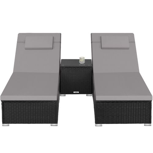 Chaise Longue Double En Rotin Haute Qualité Dossier Réglable Polyrotin Avec Table Et Coussins