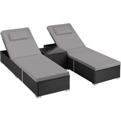 Chaise Longue Double En Rotin Haute Qualité Dossier Réglable Polyrotin Avec Table Et Coussins