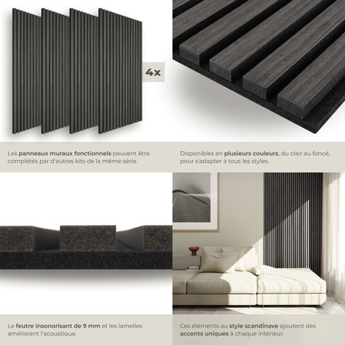 Lot De 4 Panneaux Acoustiques 60 X 120 X 2,1cm Chêne Noir