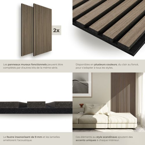 Panneaux Acoustiques Sonic Wall Ii Aspect Bois Chêne Foncé Mdf 110x50cm Lot De 2