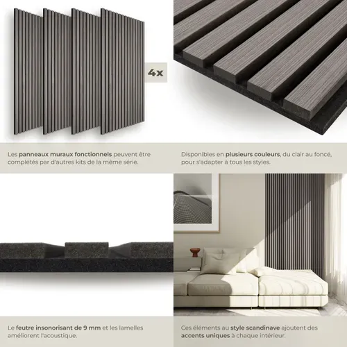 Panneaux Acoustiques Sonic Wall Ii Aspect Bois 110x50cm Mdf Chêne Gris Clair