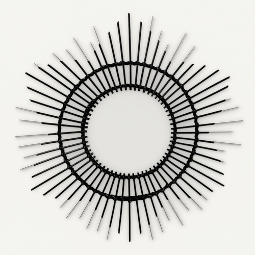 Miroir Mural Design Rond En Rotin - Diamètre 51 Cm - Noir - Aina - Neuf