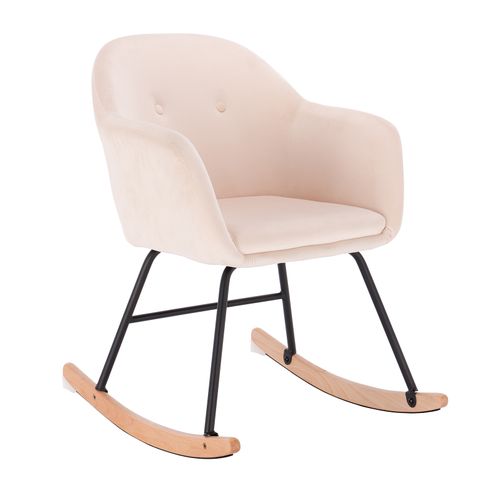 Chaise à Bascule En Velours.fauteuil Relax Avec Pieds En Acier+patin En Bois.crème