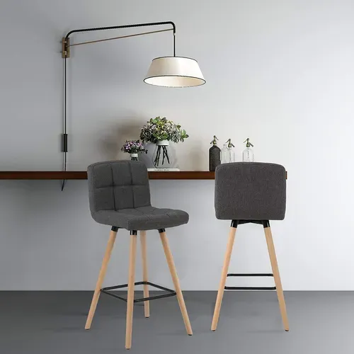 Lot De 2 Tabourets De Bar Avec Repose-Pieds-Chaise De Bar Design En Bois Massif Et Lin-Gris Foncé