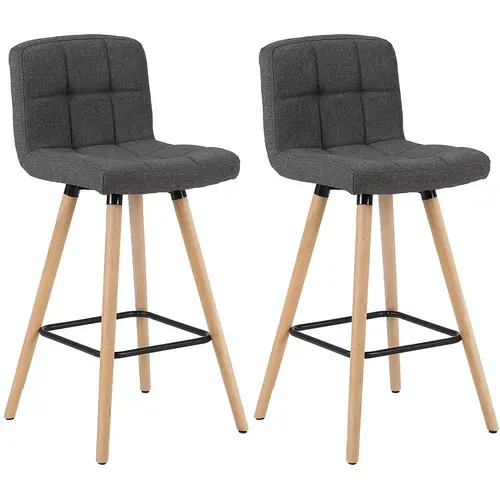 Lot De 2 Tabourets De Bar Avec Repose-Pieds-Chaise De Bar Design En Bois Massif Et Lin-Gris Foncé
