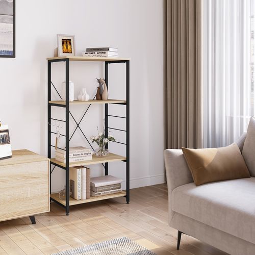 Etagère De Rangement à Micro-Ondes.Étagère Cuisine En Bois+Acier.4 Niveaux.60x40x123.5cm.Noir+Chêne