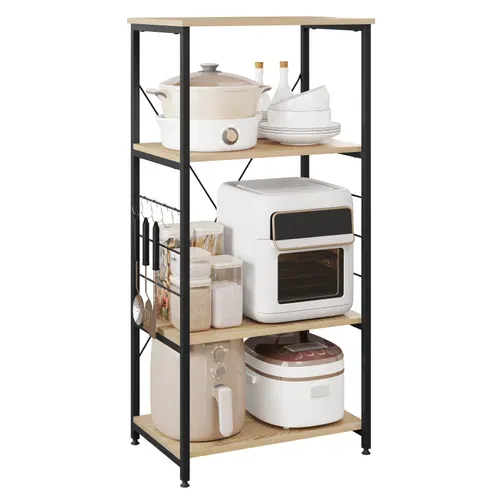 Etagère De Rangement à Micro-Ondes.Étagère Cuisine En Bois+Acier.4 Niveaux.60x40x123.5cm.Noir+Chêne