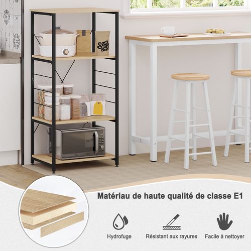 Etagère De Rangement à Micro-Ondes.Étagère Cuisine En Bois+Acier.4 Niveaux.60x40x123.5cm.Noir+Chêne