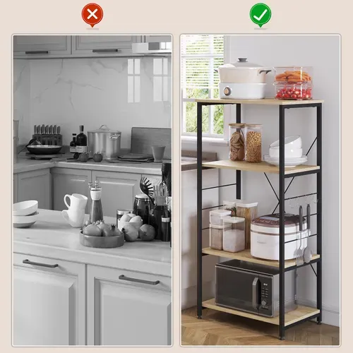 Etagère De Rangement à Micro-Ondes.Étagère Cuisine En Bois+Acier.4 Niveaux.60x40x123.5cm.Noir+Chêne