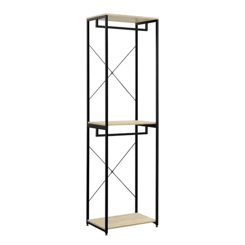 Porte-manteaux Sur Pieds En Bois Et Acier. Noir + Chêne Clair. 60x40x213 Cm