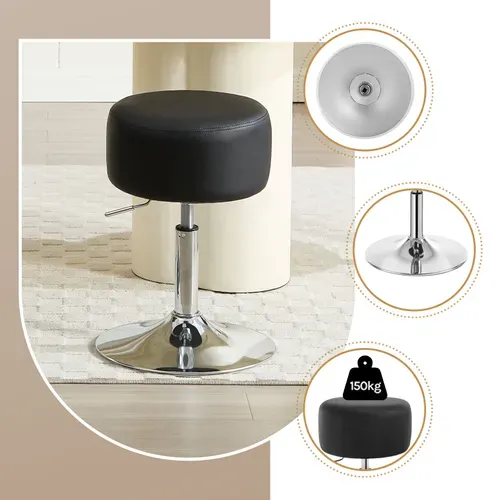 Tabouret De Bar Réglable En Hauteur Tabouret De Cuisine En Similicuir Capacité De Charge 150 Kg-Noir