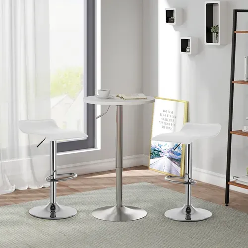 Tabouret De Bar En Similicuir-Tabouret De Bar Pivotant-Hauteur Réglable-Blanc