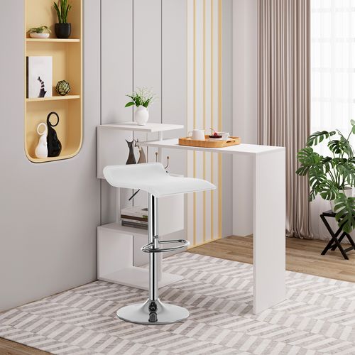 Tabouret De Bar En Similicuir-Tabouret De Bar Pivotant-Hauteur Réglable-Blanc