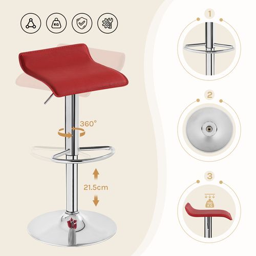 Tabouret De Bar En Similicuir-Tabouret De Bar Pivotant-Hauteur Réglable-Bordeaux