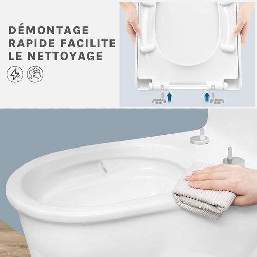 Abattant Wc En Plastique Avec Charnière Inoxyble.couvercle Toilette Softclose.blanc 47.5 X 36.1cm