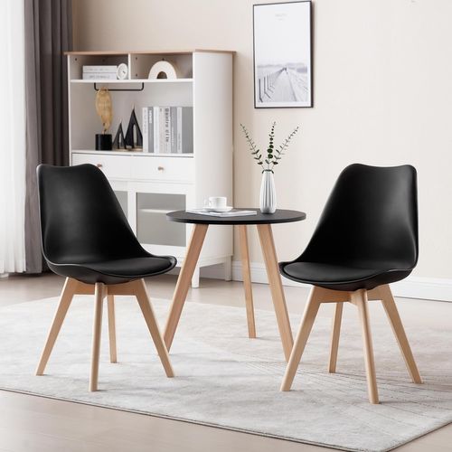 Lot De 4 Chaises De Salle à Manger. Pied En Bois. Assise En Similicuir. Style Nordique. Noir