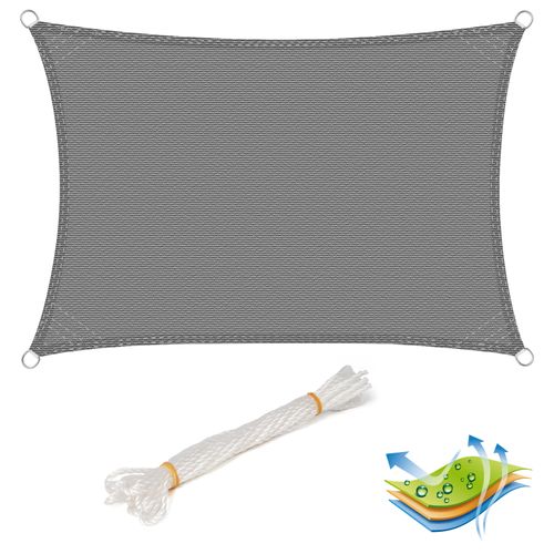Voile D’ombrage 4x6 M Carré En Hdpe.Protection Contre Le Soleil. Gris