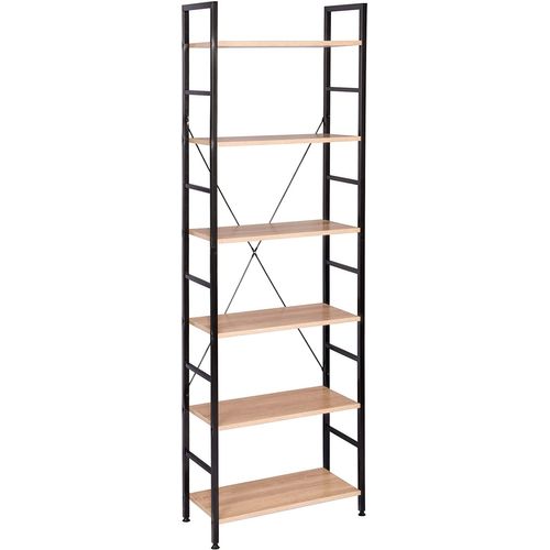 Étagère De Rangement En Bois Et Métal.étagère Cuisine.60x28x180 Cm.noir+chêne Clair