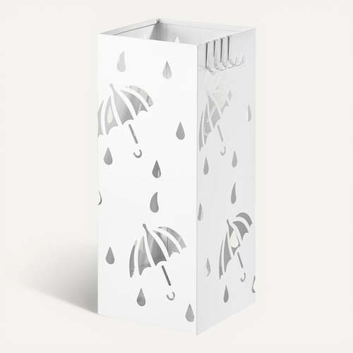 WOLTU Porte-Parapluie Design Avec 4 Crochets - 2 Zones De Rangement | Métal Antirouille Et Motifs Évidés | Idéal Pour Entrée, Bureau Ou Couloir