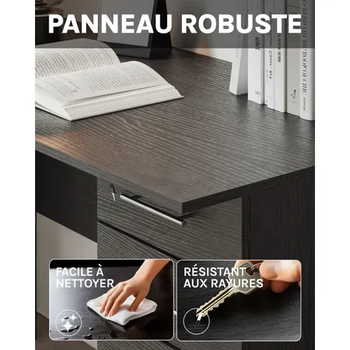 Table De Bureau. Table D’ordinateur En Bois Avec 3 Tiroirs Et Verrou. 120x59x75cm. Noir