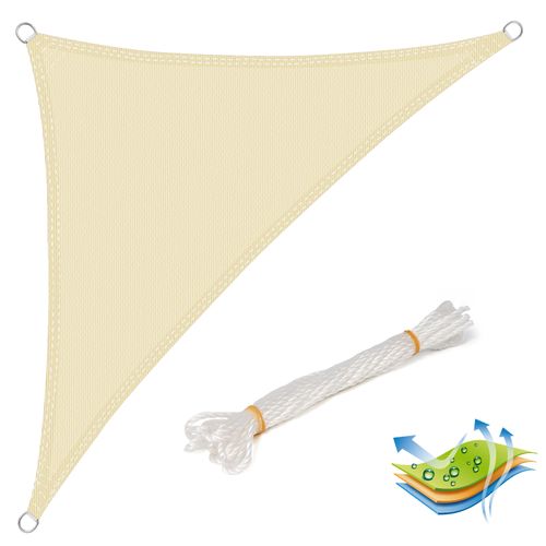 Voile D’ombrage 3x3x4.25m Triangulaire En Hdpe. Protection Contre Le Soleil. Crème