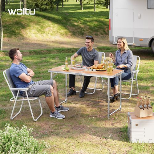 Table De Camping Pliante.table De Jardin Pliable En Aluminium Et Mdf.120x60x70 Cm.chêne Clair